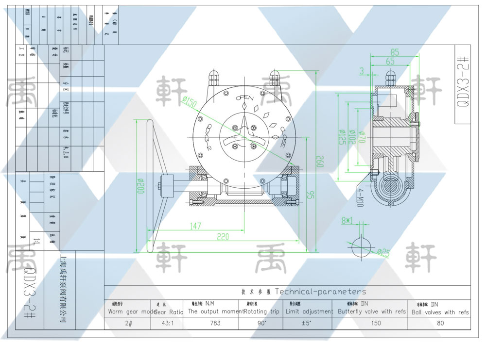 QDX3-291香蕉视频免费下载纸（蜗轮头）技术参数与CAD图纸(图1)